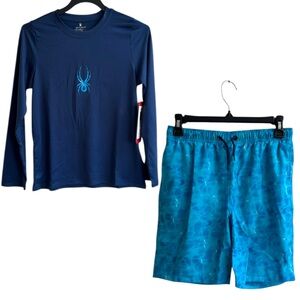 Spyder Boys Swim Set 2 Piece Rashguard Tee and Swim Shorts NEW